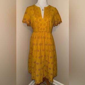 Madewell Scalloped Eyelet Midi Dress,Size-6,Color-Tungsten Glow(Marigold)